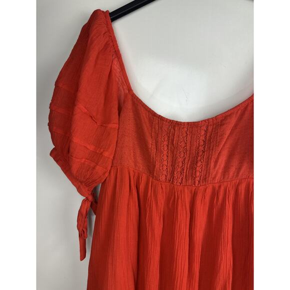 Free People Let's Be Friends Midi Dress Rome Red Boho Western Peasant Beach M - Picture 3 of 16